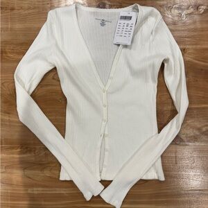Brandy Melville Cream Ribbed Button Up Cardigan Top